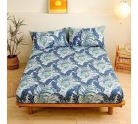 Chickwin Sábana Bajera Ajustable Colchones, Suave Cómoda Transpirable Poliéster Tela - Flores Planta Imprimir - Elástico en el Borde Bolsillo Profundo 30cm (120x200 cm,Selva Tropical)