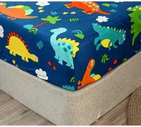 Chickwin Sabanas Bajeras 180x200 cm Ajustables, Sábana Bajera de 100% Poliéster Microfibra Suave y Cómoda, Sabanas Cama Dinosaurio Animado para Colchón de hasta 30 cm de Altura, Dinosaurio Azul