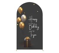 Chickwin Telón de Fondo de Arco, 2025 Happy Birthday Tela de Telón de Fondo Elastico, para Fiesta de Cumpleaños, Ceremonia de Boda, Estudio Fotográfico (Oro Negro,6.6FT)