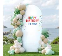 Chickwin Telón de Fondo de Arco Feliz Cumpleaños, Diseño de Cumpleaños Tela de Telón de Fondo de Arco de 2 Lados in Tessuto Elastico para Estudio Fotográfico, Fiesta (Aguamarina 8,65x150cm/5FT)