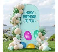 Chickwin Telón de Fondo de Arco Feliz Cumpleaños, Diseño de Cumpleaños Tela de Telón de Fondo de Arco de 2 Lados in Tessuto Elastico para Estudio Fotográfico, Fiesta (Aguamarina 5,55x120cm/4FT)