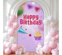 Chickwin Telón de Fondo de Arco Feliz Cumpleaños, Diseño de Cumpleaños Tela de Telón de Fondo de Arco de 2 Lados in Tessuto Elastico para Estudio Fotográfico, Fiesta (Rosa 7,55x120cm/4FT)