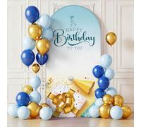 Chickwin Telón de Fondo de Arco, Happy Birthday Tela de Telón de Fondo Elastico, para Estudio Fotográfico, Fiesta de Cumpleaños, Ceremonia de Boda (Azul Dorado,6FT)