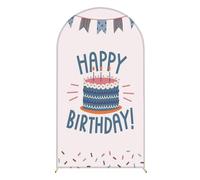 Chickwin Telón de Fondo de Arco, Happy Birthday Tela de Telón de Fondo Elastico, para Estudio Fotográfico, Fiesta de Cumpleaños, Ceremonia de Boda (Pastel Azul Rosa 2,4FT)