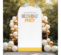 Chickwin Telón de Fondo de Arco, Happy Birthday Tela de Telón de Fondo Elastico, para Estudio Fotográfico, Fiesta de Cumpleaños, Ceremonia de Boda (Blanco 1,6.6FT)