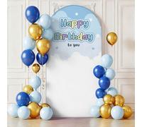 Chickwin Telón de Fondo de Arco, Happy Birthday Tela de Telón de Fondo Elastico, para Estudio Fotográfico, Fiesta de Cumpleaños, Ceremonia de Boda (Blanco Azul,4FT)