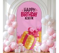 Chickwin Telón de Fondo de Arco, Happy Birthday Tela de Telón de Fondo Elastico, para Estudio Fotográfico, Fiesta de Cumpleaños, Ceremonia de Boda (Rosa 7,5FT)