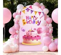 Chickwin Telón de Fondo de Arco, Happy Birthday Tela de Telón de Fondo Elastico, para Estudio Fotográfico, Fiesta de Cumpleaños, Ceremonia de Boda (Rosa 2,4FT)