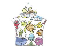 Chickwin Toalla de Baño con Capucha Infantil, Poncho de Playa, Bañera, Ducha Natación, Surf para Niños (60 * 80cm,Algas Marinas)