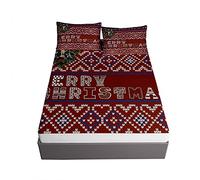 Chickwing Navidad Sábana Bajera Ajustable Colchones Decorativa, Microfibra Sábana Ajustable con Funda de Almohada - Elástico en el Borde Bolsillo de 30cm (Navidad roja,150x200x30cm)