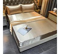 Chickwing Seda Satinada Sábana Bajera Ajustable Colchones, Poliéster Suave Cómoda Transpirable Tela - Color Sólido - Elástico en el Borde Bolsillo Profundo 36-40cm (Dorado,138x190x36cm)