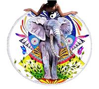 Chickwing Toallas de Playa Redonda de Microfibra con Borlas, Grandes de Antiarena Toallas Baño Secado Rapido Manta Playa Toalla Yoga Deporte Gimnasio para Mujer (Elefante Indio,Diámetro 150cm/59)