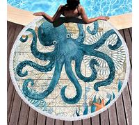 Chickwing Toallas de Playa Redonda de Microfibra con Borlas, Grandes de Antiarena Toallas Baño Secado Rapido Manta Playa Toalla Yoga Deporte Gimnasio para Mujer (Pulpo,Diámetro 150cm/59)