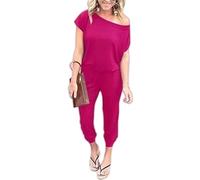 Chiclify - Overol para mujer, de verano, elegante, con hombros descubiertos, bolsillos, cintura elástica casual, Rosa Roja, XL