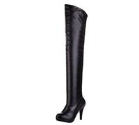 CHICMARK Botas altas con plataforma sexy sobre la rodilla/muslo con punta redonda y tacones de gatito para mujer, Negro , 44 EU