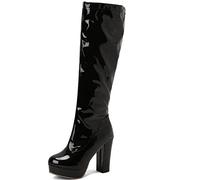 CHICMARK Botas altas de plataforma para mujer con tacón de bloque superalto y punta redonda para fiesta, Negro , 38 EU