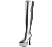 CHICMARK Elegante plataforma simple para mujer, 5 cm, con estilo, cómodas botas altas hasta la rodilla, plata, 36 EU