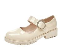 CHICMARK Zapatos Mary-Jane con puntera redonda, tacón bajo de 3 cm y tiras, aspecto de charol para mujer, cómodos para el día a día, beige, 36 EU
