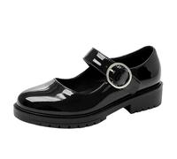 CHICMARK Zapatos Mary-Jane con puntera redonda, tacón bajo de 3 cm y tiras, aspecto de charol para mujer, cómodos para el día a día, Negro , 46 EU