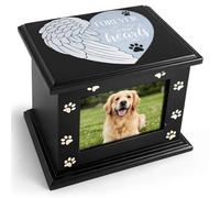 Chicmount Urnas conmemorativas grandes para perros o gatos, cenizas de madera, urnas de cremación funeraria con marco de fotos, caja de recuerdos de 9 x 7 x 7 pulgadas para mascotas Forever in Our