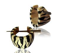 CHICNET Tiger Wood Aros Blanco Negro Pin-Pin Pendientes de los Aros de Madera Pin Cuerno Pintado a Mano 16 mm