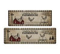CHICNOOK Alfombras de cocina de granja antifatiga, 2 piezas, lavable, antideslizante, alfombra de cocina de gallo de granja, tapetes de cocina acolchados de PVC, tamaño 18 x 48 + 18 x 60 pulgadas
