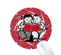 Chico Chica Bench Libro Patriotismo China Wheel Mouse Pad de Goma roja Redonda
