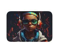 Chico Negro Genial Al Que Le Encanta La Música Alfombrilla De Baño Absorbente Alfombra Baño Suave Alfombra Exterior para Bañera Jardín Pasillo 40X60Cm