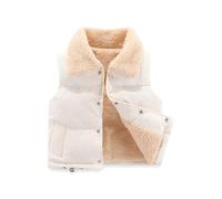 Chicos genéricos con capucha de piel de invierno Velvet Waistcoat Girls otoño y invierno ropa chaqueta de abrigo polar Top Baby Warm chaleco outside Plaid suéter para niños, blanco, 30-32