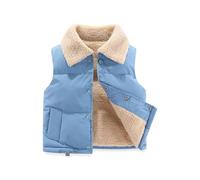 Chicos genéricos con capucha de piel de invierno Velvet Waistcoat Girls otoño y invierno ropa chaqueta de abrigo polar Top Baby Warm chaleco outside Plaid suéter para niños, azul, 30-32