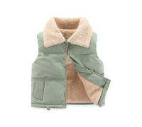 Chicos genéricos con capucha de piel de invierno Velvet Waistcoat Girls otoño y invierno ropa chaqueta de abrigo polar Top Baby Warm chaleco outside Plaid suéter para niños, menta verde., 30-32