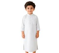 Chicos Musulmanes Túnica Marroquí Afgano Manga Larga Musulmana Vestido maxi Thobe Árabe Ropa Hombres Caftán Ropa de Oración Elegante Islámica Dubai Abaya Caftán para Niños, Blanco 3, 4-5 años