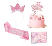 Chicpant Couronne Et Écharpe D'Anniversaire Joyeux Anniversaire Decoration Gateau Paillettes Roses Bougie Numéro