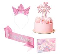 Chicpant Couronne Princesse Enfant Decoration Gateau Anniversaire Bougie Numéro Joyeux Anniversaire Bandoulière Rose Ruban