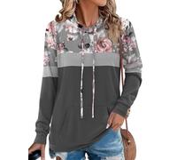 Chicrise Hoodie Damen Langarm Farbblock Rundhals Pullover mit Taschen Kapuzenpullover Strick Lässig, Rosa Negro, XL