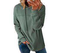 Chicrise Sudaderas Mujer Manga Larga Otoño Hoodie Waffle Cuello Redondo Color Sólido Moderne Jersey Basica Holgado Verde Haba Grande 42-44 L