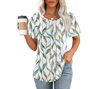 Chicrise T Shirt Donna Estate Manica Corta Girocollo Top Piegato Casual Tunica Elegante 2025, Motivo a Foglie colorate, M