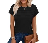 Chicrise Top Mujer Sin Mangas Elegantes Plisada Cuello Redondo Básico Camiseta Manga De Murciélago Casual Punto Tshirt Negro Pequeño 34-36