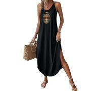 Chicrise Vestido de Verano para Mujer, Espaguetis Largo, sin Mangas, Cuello en V, Vestido de Tirantes, Estampado De Árbol, M