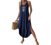 Chicrise Vestido largo de verano para mujer, cuello en V, sin mangas, holgado, largo y suelto, vestido de verano, Azul Oscuro Estampado De Árboles, XL