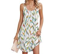 Chicrise Vestido Midi Mujer Verano Tirantes Cuello Redondo Vestido Midi Informal Print Moda Vestido Playa Hojas Multicolor Grande 42-44
