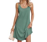 Chicrise Vestido Mujer Verano Sin Mangas Cuello Redondo Vestido Playa Informal Recto Holgado Simple Vestido Midi Ojales Gris Verde Grande 42-44