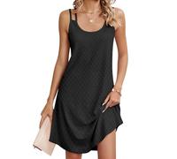Chicrise Vestido Verano Mujer Sin Mangas Cuello Redondo Vestido Playa Casual Holgado Basica Vestido Midi Ojales Negro Pequeño 34-36
