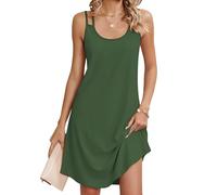 Chicrise Vestido Verano Mujer Sin Mangas Cuello Redondo Vestido Playa Casual Holgado Basica Vestido Midi Verde Militar Pequeño 34-36