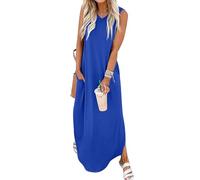 Chicrise Vestido Verano Mujer Sin Mangas Maxi Vestido con Bolsillos Vestido Playa Trendyol Sueltos Azul Grande 42-44