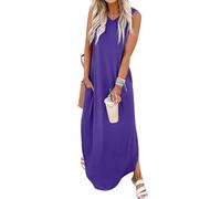 Chicrise Vestido Verano Mujer Sin Mangas Maxi Vestido con Bolsillos Vestido Playa Trendyol Sueltos Morado 3X Grande 56-60