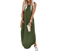Chicrise Vestido Verano Mujer Sin Mangas Maxi Vestido con Bolsillos Vestido Playa Trendyol Sueltos Verde Grande 42-44