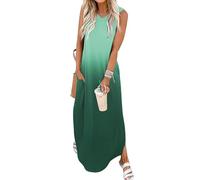 Chicrise Vestido Verano Mujer Sin Mangas Maxi Vestido con Bolsillos Vestido Playa Trendyol Sueltos Verde 3X Grande 56-60