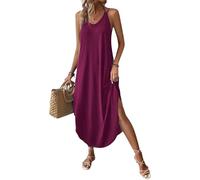 Chicrise Vestidos de Mujer Sin Mangas Largo Maxi Vestido Cuello V Sexy Vestido Playa Fiesta Fashion Morado Grande 42-44
