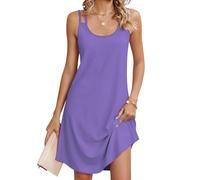 Chicrise Vestidos Mujer Verano Sin Mangas Cuello Redondo Vestido Playero Elegante Transpirable Vestido Midi Lila Doblemente Mayor 50-54